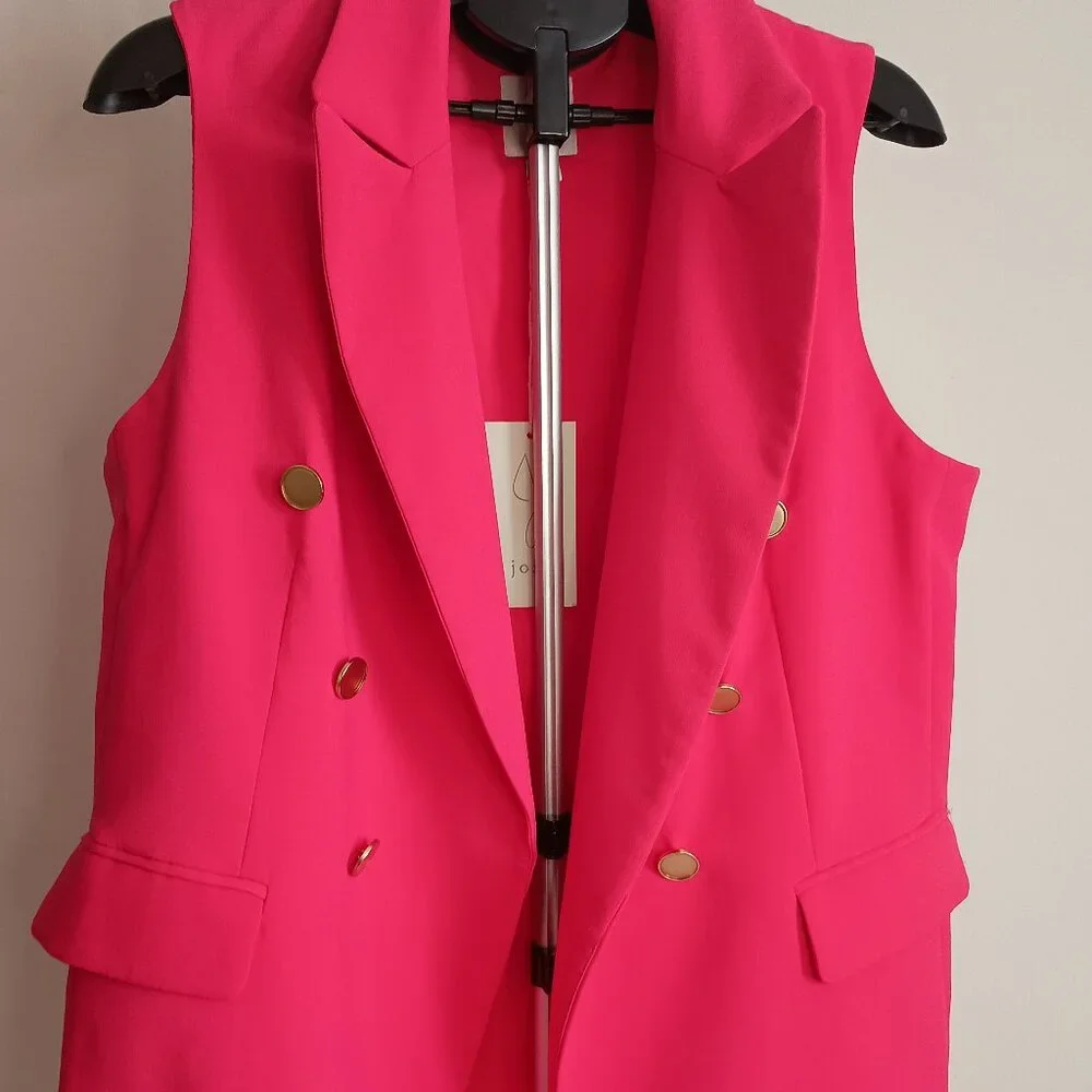Joie Women’s Hot Pink Open Front Vest with Gold Buttons Size L NWT - Picture 5 of 14